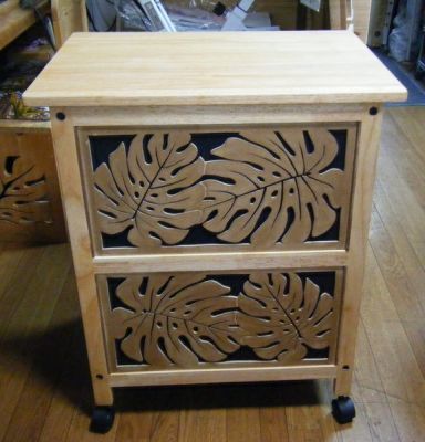 ワゴンテーブル　NO-3ワゴンテーブルをハワイアン風にハンドメイドサイズ600×450～850mm