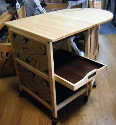ワゴンテーブル　NO-2ワゴンテーブルをハワイアン風にハンドメイドサイズ600×450～850mm